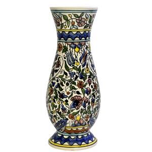 Israeli Pottery 12" Hand Painted Vibrant Glazed Floral Geometric Art Vase